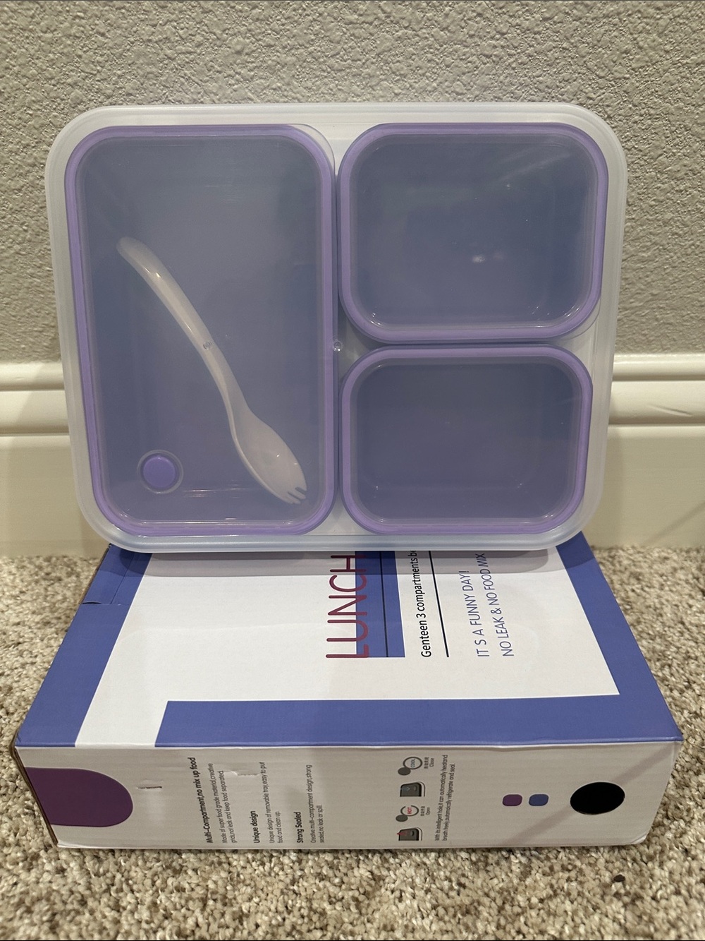 Lilac Purple Genteen 3 Compartment Bento Lunch Box, New/Never Used - In Box